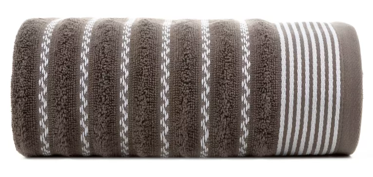 Ręcznik kąpielowy 50x90 cm bawełniany z motywem zygzaka oraz bordiurą w pasy kolor ciemnobrązowy 450 g/m2 LEO Design 91 Eurofirany