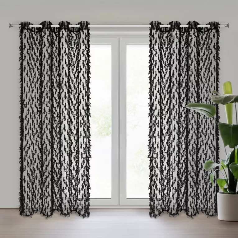 Zasłona czarna zdobiona wzorem designerskim 140x250 przelotka VICTORIA Eva Minge Eurofirany