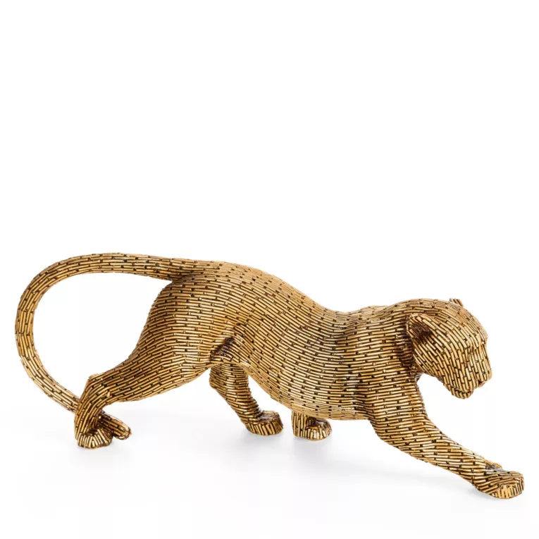 Figurka złota w kształcie geparda z metaliczną geometryczną strukturą 34x8x12 cm ZURI 2 Eurofirany