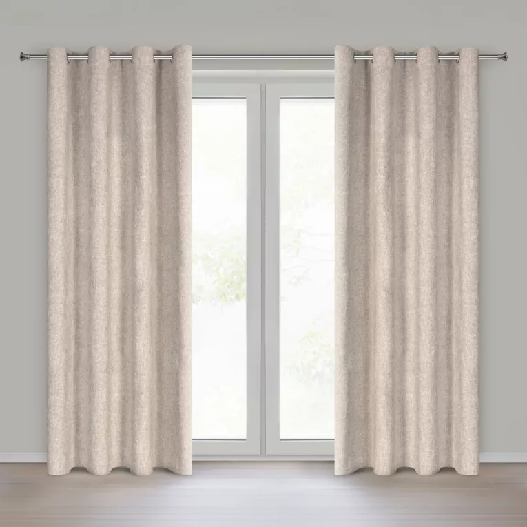 Zasłona beżowa z matowej tkaniny z widocznym naturalnym splotem 140x250 cm przelotka - ADELINA Eurofirany