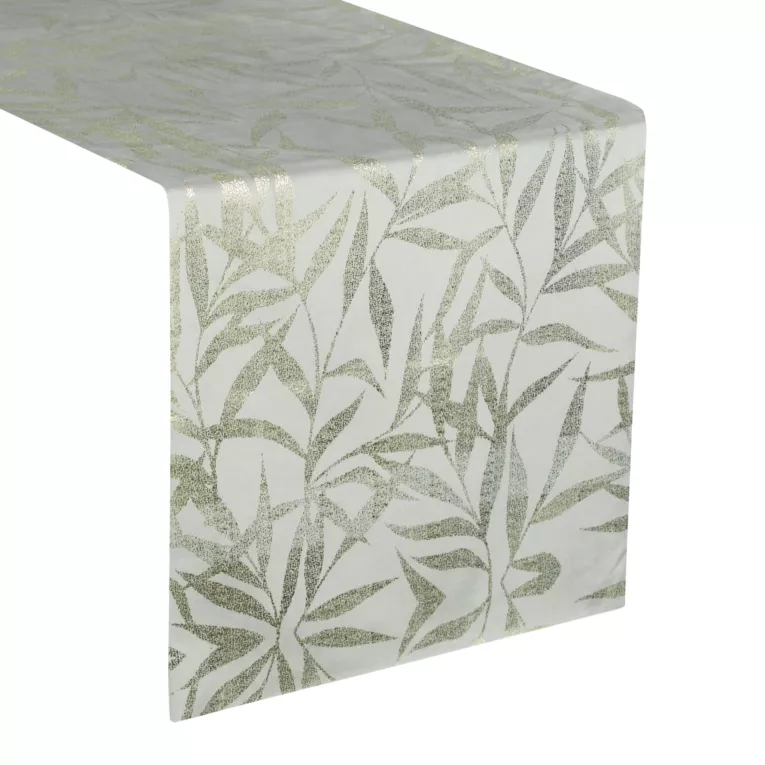 Bieżnik na stół popielato, złoty 35x140 cm welwetowy BLINK 15 z delikatnymi gałązkami