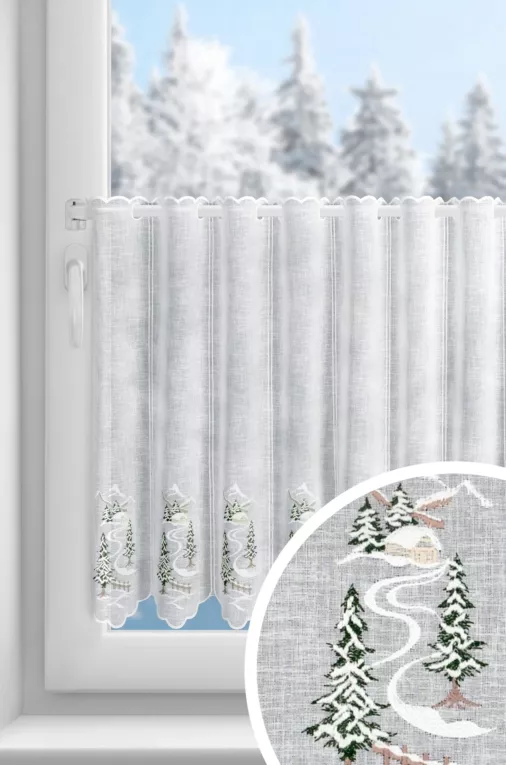 Tkanina firanowa zazdrostka z świątecznym haftem