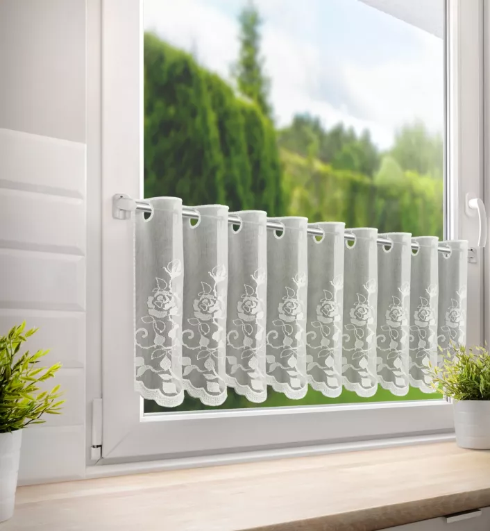 Tkanina firanowa zazdrostka zdobiona haftem roślinnym Eurofirany