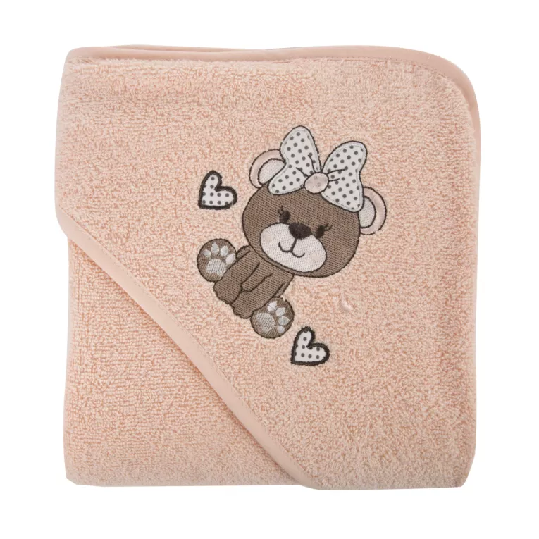 Ręcznik kąpielowy dziecięcy 100x100 cm bawełniany kolor jasnopomarańczowy z kapturem i haftem misia 350g/m2 BABY 65 Eurofirany