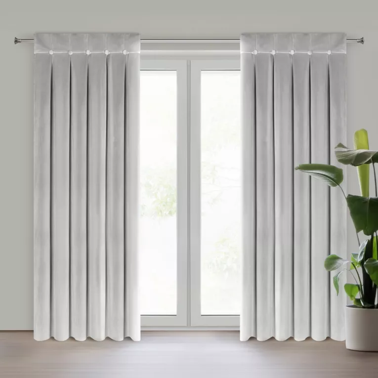 Zasłona srebrna z welwetu zdobiona welwetowymi guzikami 85x250 cm (wymiar podany na gotowo) szelki - ALITA Eurofirany