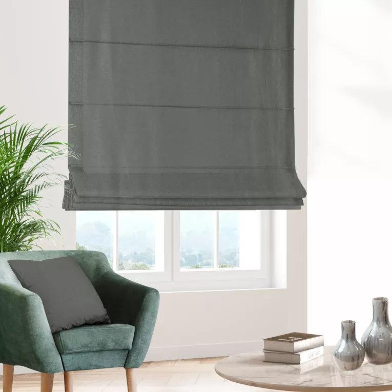 Roleta rzymska stalowa z błyszczącej tkaniny zaciemniającej