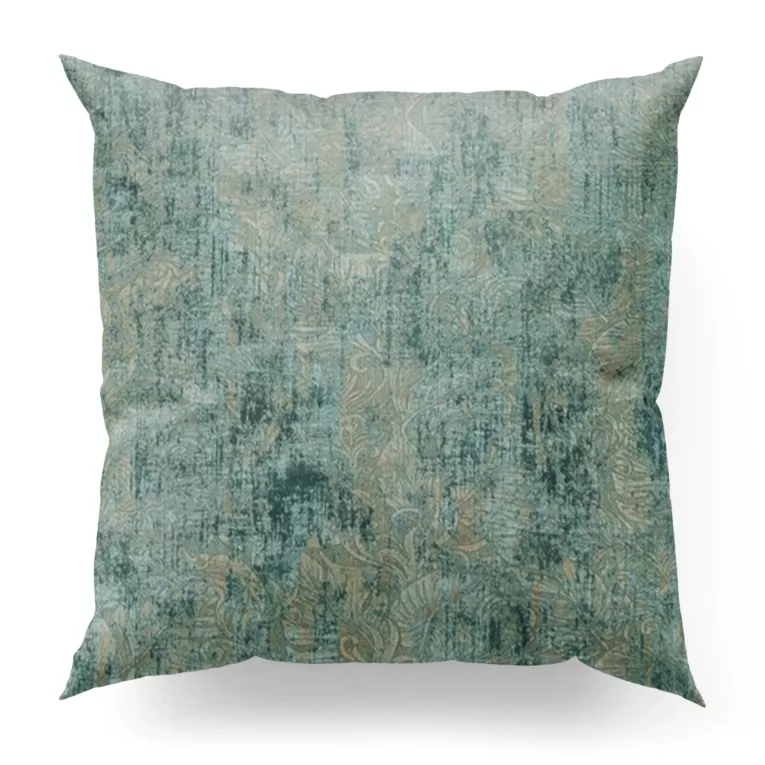 Poszewka szyta turkusowo szampańska z tkaniny welwetowej z nadrukiem