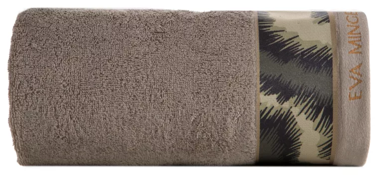 Ręcznik do rąk 30x50 cm bawełniany kolor ciemnobeżowy,czarny z designerską bordiurą 500 g/m2 EVA 24 Eva Minge Eurofirany