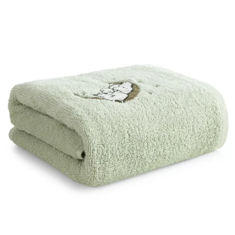 Ręcznik kąpielowy dziecięcy 70x140 cm bawełniany kolor miętowy z aplikacją w urocze misie 450 g/m2 BABY 74 Eurofirany