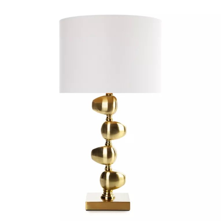 Lampa stołowa do salonu biało, złota GINA z metalową podstawą i matowym abażurem Eurofirany