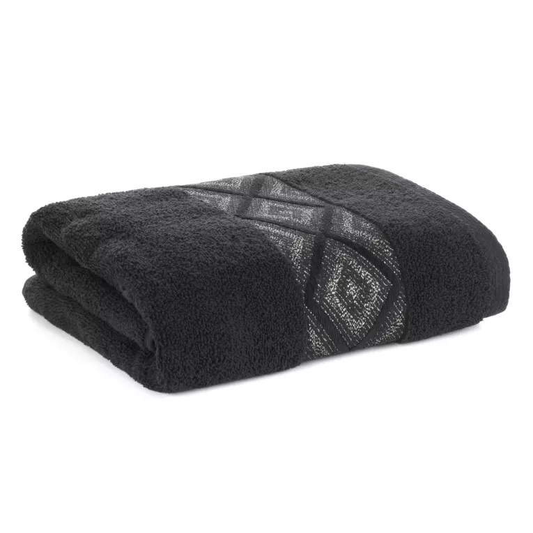 Ręcznik kąpielowy 50x90 cm bawełniany kolor czarny z ozdobną geometryczną bordiurą AZARI Eurofirany