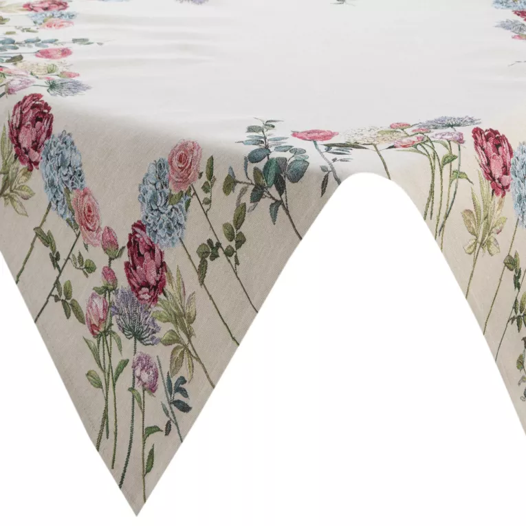 Obrus naturalno, ciemnoróżowy 100x100 cm gobelinowy z motywem letnich kwiatów