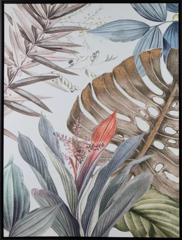 Obraz nadruk na płótnie egzotyczne liście z akcentami złota i srebra