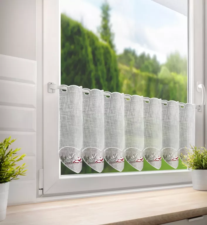 Tkanina firanowa zazdrostka z świątecznym haftem