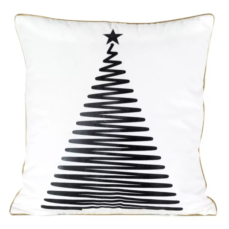 Poszewka na poduszkę 45x45 cm welwetowa świąteczna zdobiona nadrukiem choinki naturalno, czarna ISLA Eurofirany
