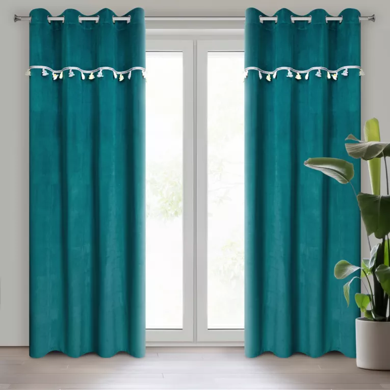 Zasłona ciemnoturkusowa z aplikacją w słoniki z welwetowej tkaniny 140x250 cm przelotka KIDS Eurofirany