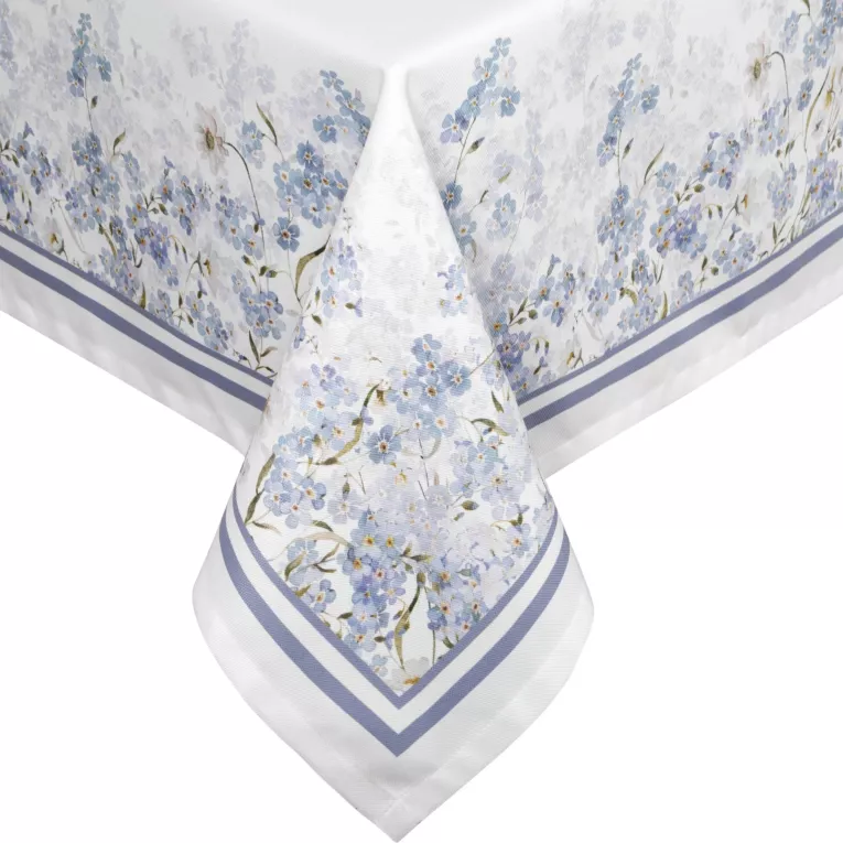 Obrus na stół naturalno, błękitny z motywem kwiatów 140x180 cm SUMMER 18 Eurofirany