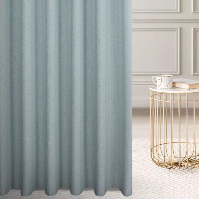 Firana szyta na taśmie 8 cm miętowa z półmatowej etaminy z efektem melanżu, wykończona obciążnikiem