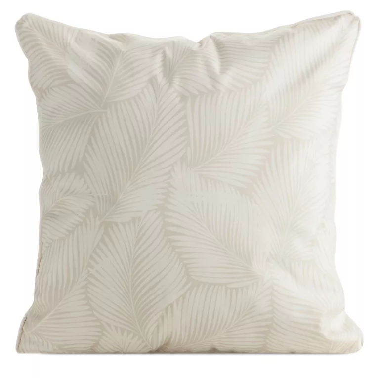 Poszewka na poduszkę 45x45 cm z tkaniny wodoodpornej na taras oraz balkon zdobiona motywem roślinnym biało, beżowa GARDEN Eurofirany