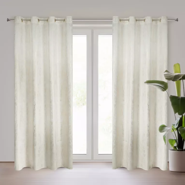 Zasłona kremowa z tkaniny welwetowej zdobiona złotym przecieranym nadrukiem złote przelotki - DARA Eurofirany