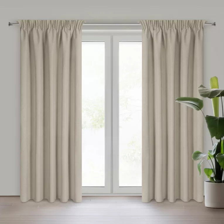 Zasłona ciemnobeżowa 100% zaciemniająca z tkaniny typu blackout 135x270 cm taśma SUZAN Eurofirany