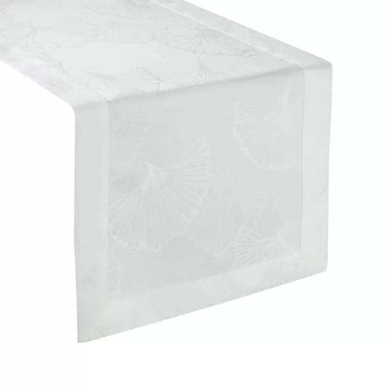 Bieżnik plamoodporny ecru DORIS z żakardowym wzorem liści gingko 40x140 cm Eurofirany