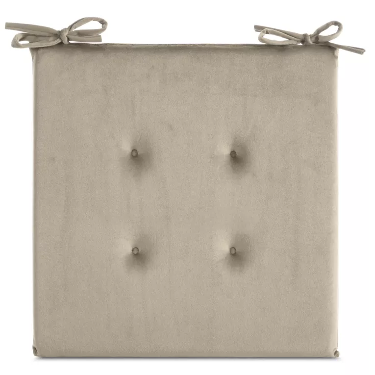 Poduszka na krzesło 40 x 40 x 3 cm welwetowa beżowa z ozdobnym pikowaniem i praktycznymi troczkami GAJA Eurofirany