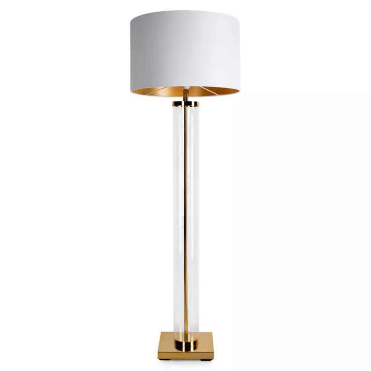 Lampa stołowa do salonu biała ELIANA z delikatną szklaną podstawą i złotymi akcentami Eurofirany