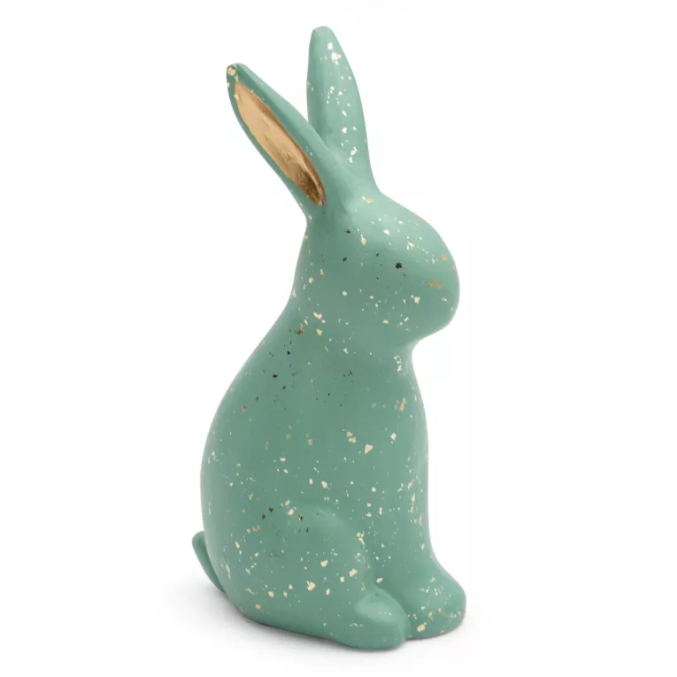 Figurka dekoracyjna wielkanocna z glinki ceramicznej zdobiona lśniącymi drobinkami Eurofirany