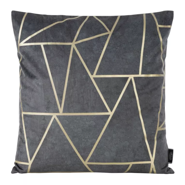 Poszewka na poduszkę 45x45 cm welwetowa z złotym nadrukiem geometrycznym stalowa BLINK 29 Eurofirany