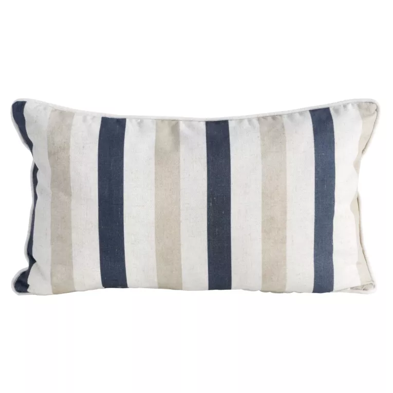 Poszewka na poduszkę 30x50 cm bawełniana z dodatkiem lnu zdobiona subtelnym nadrukiem pasów beżowo, garanatowa LEN Eurofirany