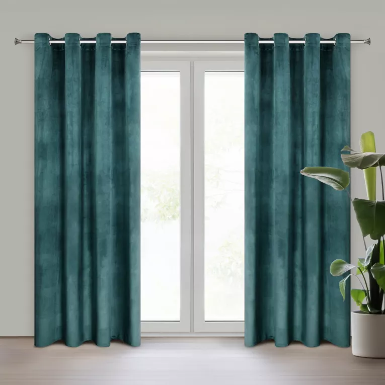 Zasłona ciemnoturkusowa z tkaniny welwetowej 140x250 cm przelotka ROSA Design 91 Eurofirany