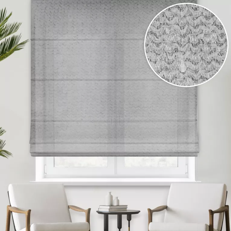 Roleta rzymska srebrna z tkaniny z aplikacją