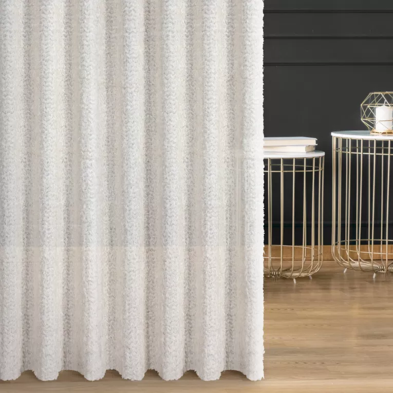 Zasłona szyta na taśmie fala kremowa z tkaniny z aplikacją