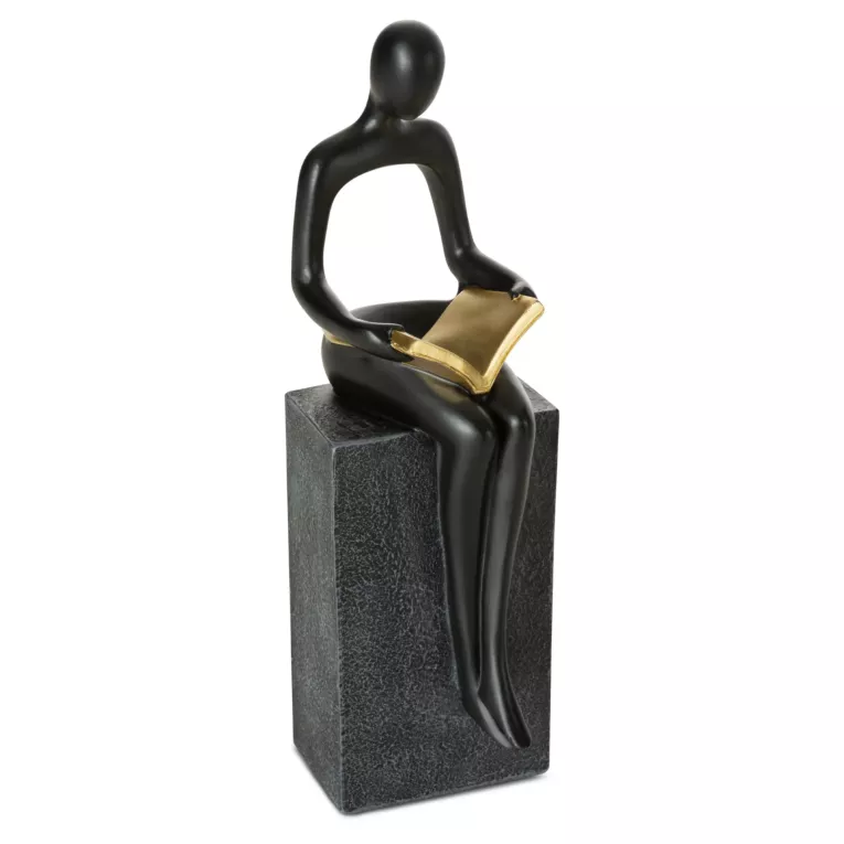 Figurka ceramiczna czarno-złota w kształcie postaci trzymającej książkę 9x10x28 cm RICO Eurofirany