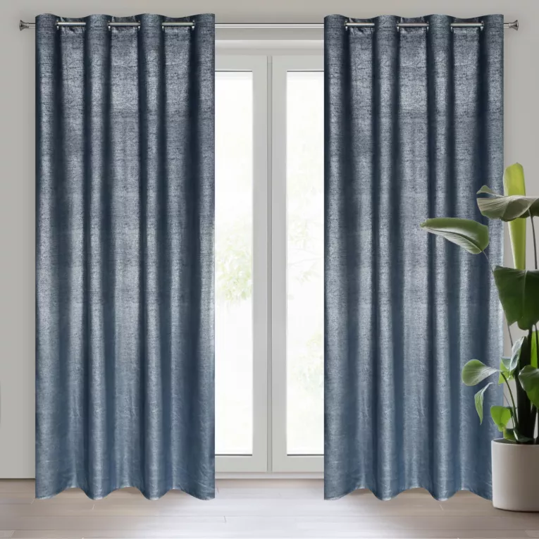 Zasłona granatowo, srebrna z miedzianym nadrukiem z tkaniny welwetowej 140x250 cm przelotka AMBI Eurofirany