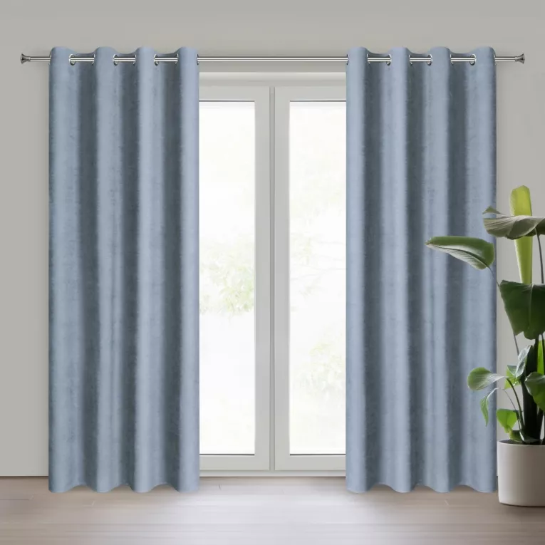 Zasłona niebieska z tkaniny welurowej 120x180 cm przelotka - Dora Eurofirany
