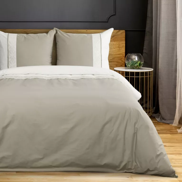 Pościel 160x200 cm bawełniana kolor beżowy, kremowy z elegancką aplikacją Reina Line Eurofirany