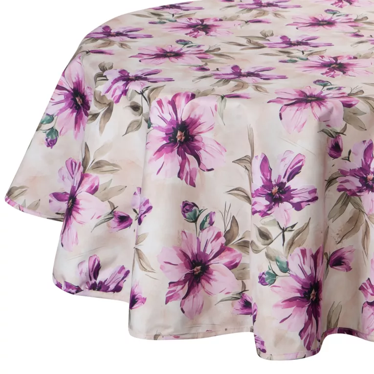 Obrus okrągły kremowo, różowy średnica 150 cm wodoodporny GARDEN na taras oraz balkon