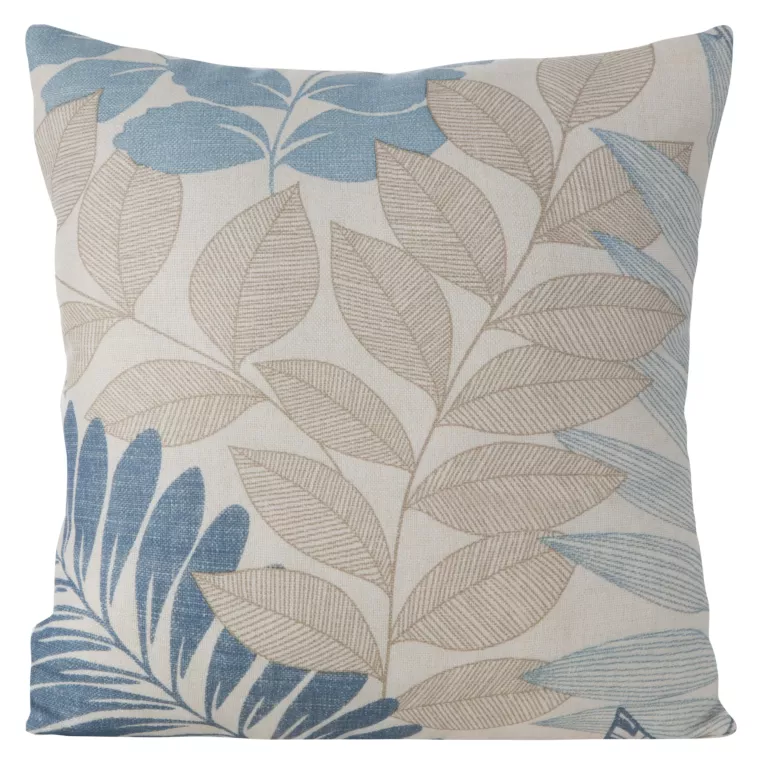 Poszewka na poduszkę 40x40 cm z nadrukiem liści, w stylu eko naturalno, niebieska LENNY Eurofirany