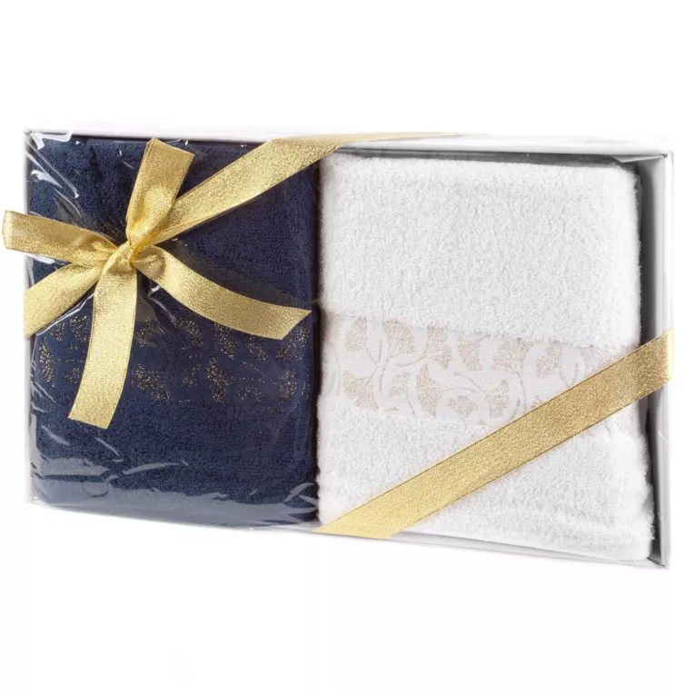 Zestaw ręczników bawełnianych 2 szt kolor 50x90 cm biały, granatowy 450 g/m2 BLINK Eurofirany