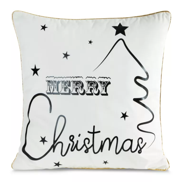 Poszewka na poduszkę 45x45 cm welwetowa zdobiona nadrukiem świątecznym biało, czarna JOY 6 Eurofirany