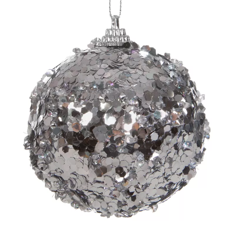 Srebrna bombka choinkowa nietłukąca z cekinami 8 cm Eurofirany