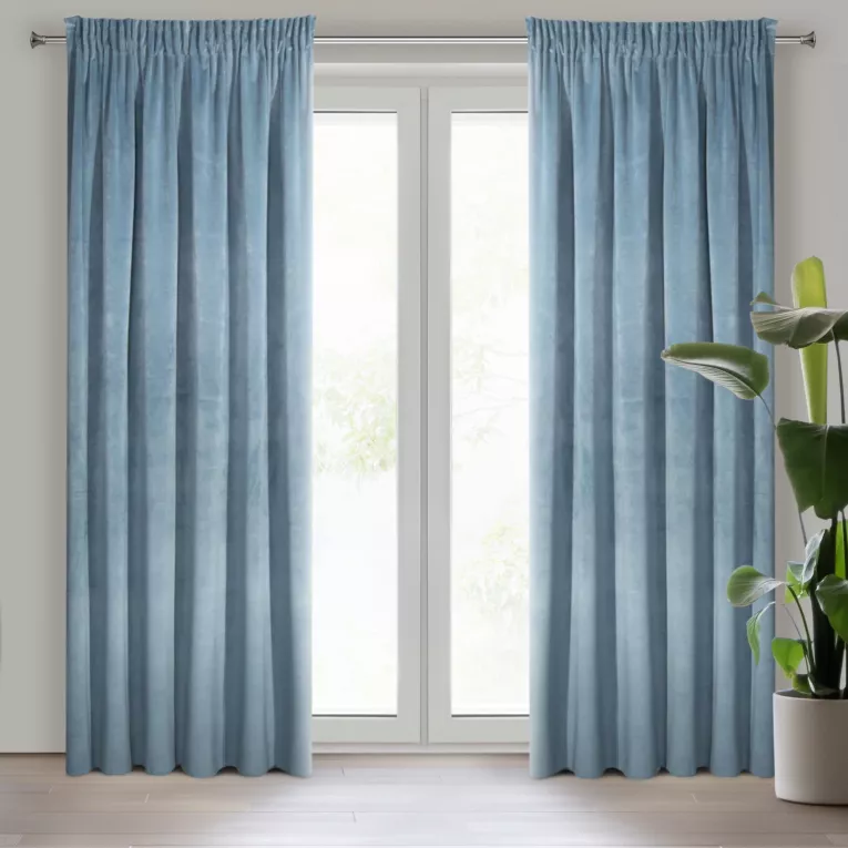 Zasłona niebieska z ekskluzywnego matowego welwetu 140x270 cm taśma VILLA Eurofirany