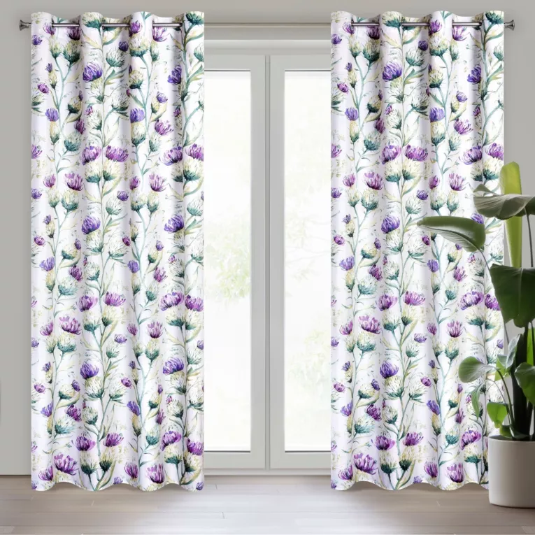 Zasłona srebrna zdobiona w kwiaty 140x250 przelotka EMILLY Eurofirany