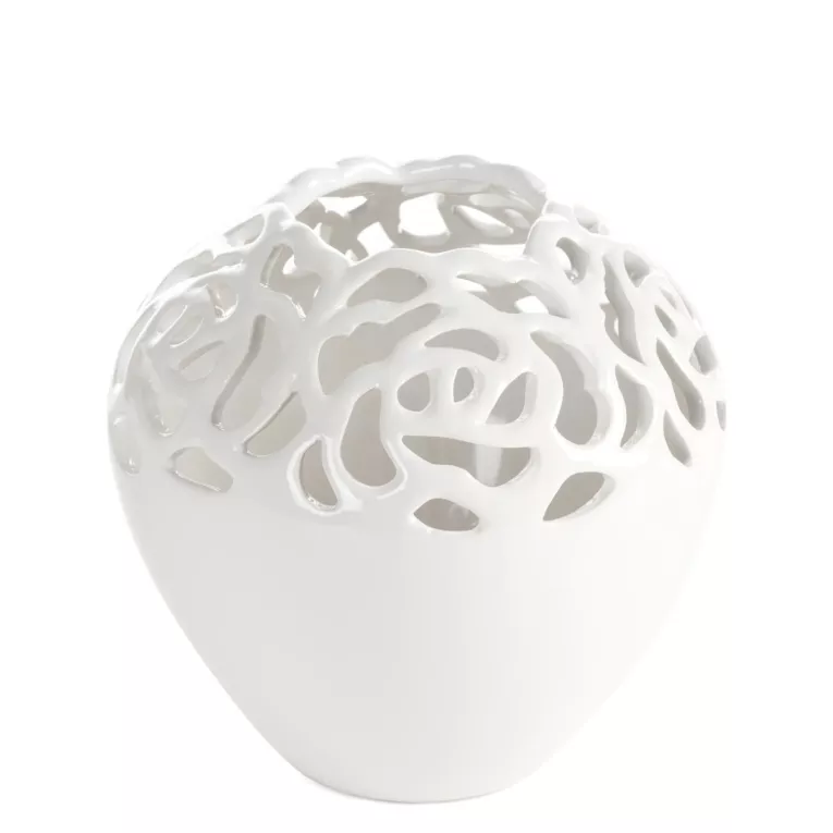 Wazon dekoracyjny biały wykończony ażurowym wzorem 17x17 cm CELIA Eurofirany