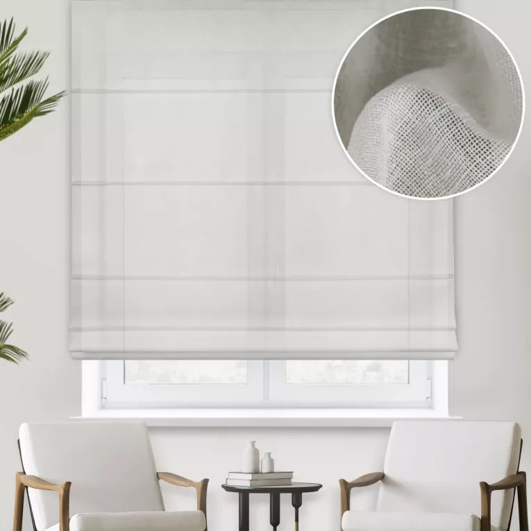 Roleta rzymska VERONA kremowa z gładkiej matowej etaminy o naturalnym splocie, wykończona obciążnikiem