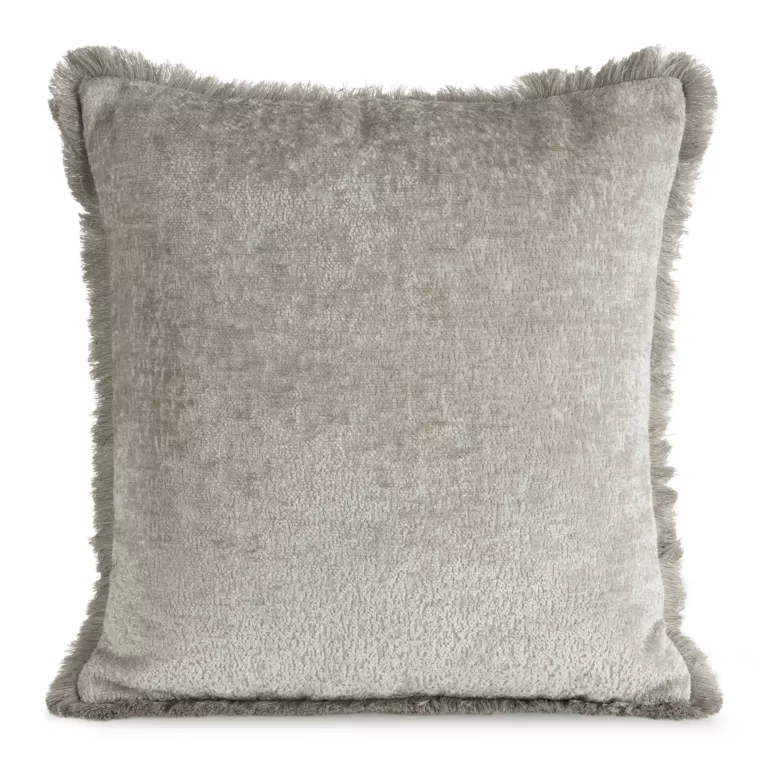 Poszewka na poduszkę 45x45 cm z szenilowej nici zdobiona subtelnymi frędzlami beżowa ADIA Eurofirany