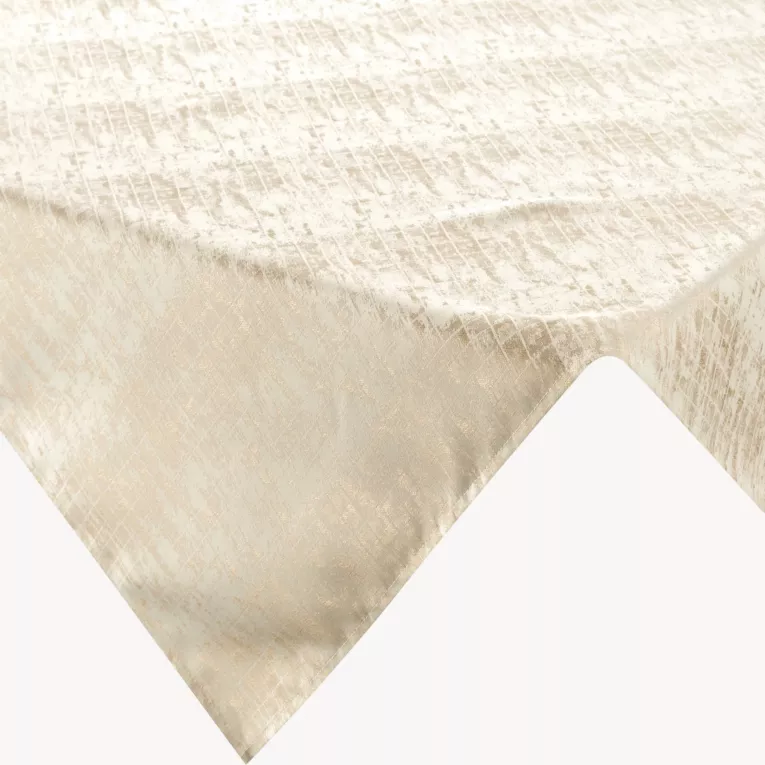 Obrus beżowy 85x85 cm żakardowy ALINA z subtelnym delikatnym wzorem przecierki