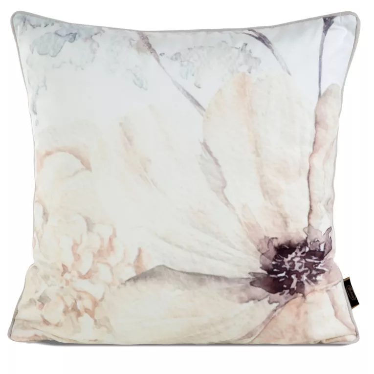 Poszewka na poduszkę 45x45 cm welwetowa, dwustronna z motywem kwiatów z wypustką na brzegach beżowo, kremowa VELVET 128 EUROFIRANY PREMIUM